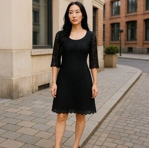 Lilly Pulitzer Women's Size 8 Black Lace Sheath Dress 3/4 Sleeve 100% Cotton